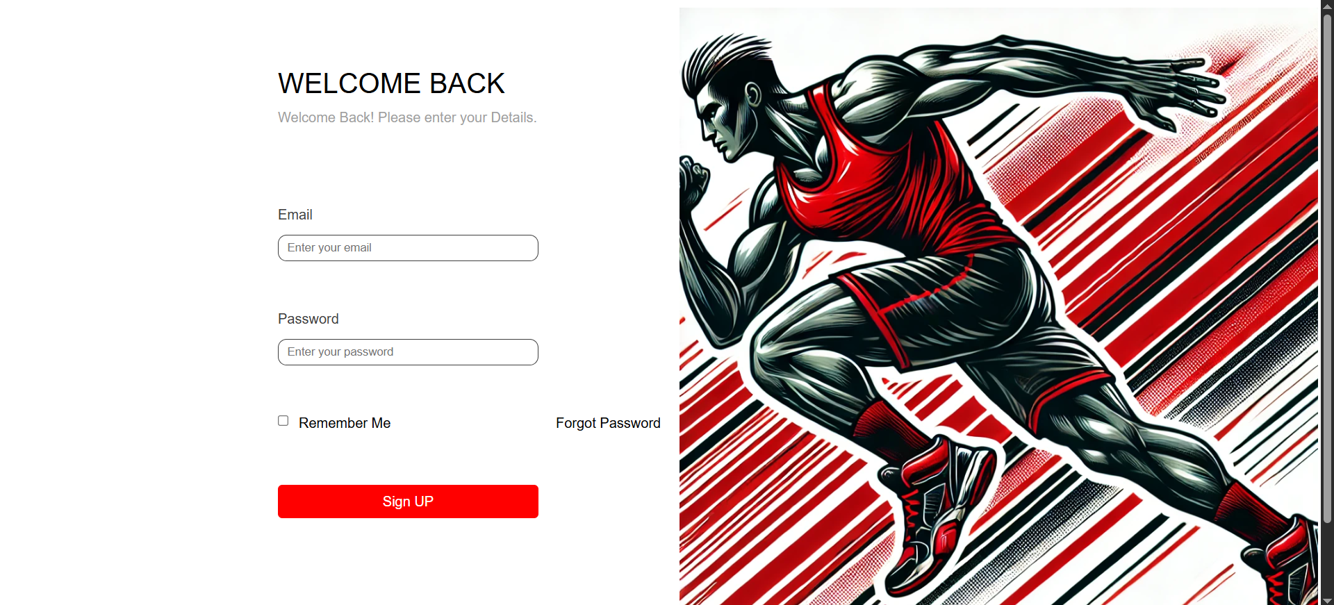 Gym fitness app login interface